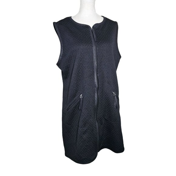 NWT Max Studio Black Quilted Textured A Line Dress faux accents Zipper Front sz - Picture 2 of 13